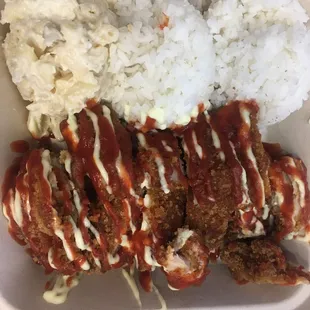 Dynamite chicken katsu w/ rice and mac