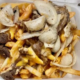 Fusion Fries with grilled onions