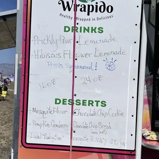 the menu of a food truck