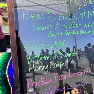 a menu on a chalk board