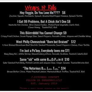 All of their rolls listed with their top tools being:  West Philly Cheesesteak, The Notorious BLT and I got 99 Problems.