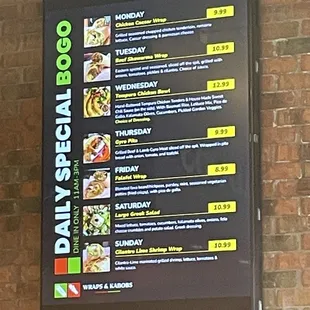 Daily BOGO specials