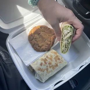 Chicken Caesar Wrap, Chocolate Chip Cookie