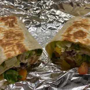 Greek salad with chicken as wrap