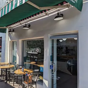 Exterior with tables.