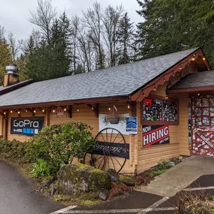 Hard to find the main entrance. Hint: It's the door on the right that's camouflaged by all the stickers