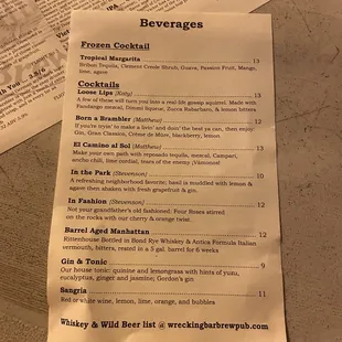 Cocktail Menu