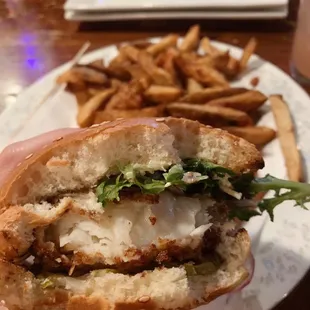 Fried fish sandwich with amazing fries!