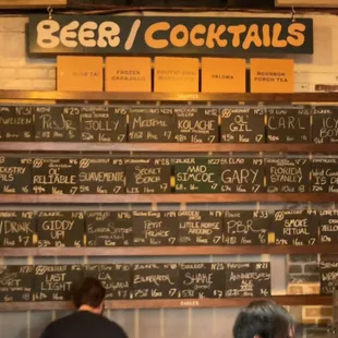 Long list of beers on tap