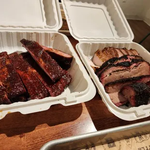Ribs, brisket, and chicken