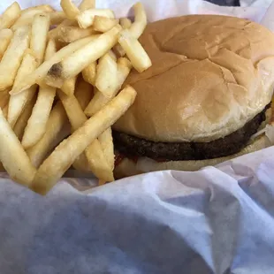 Hamburger and fries