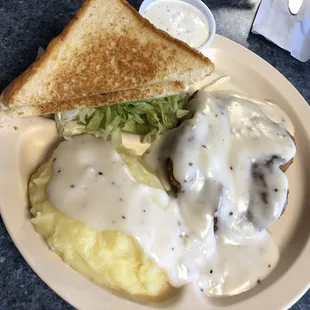 Chicken fried steak and mashed potatoes