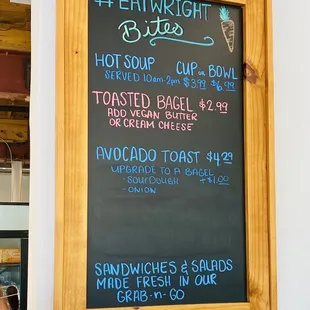 "EAT WRIGHT" fresh made soup &amp; salad menu..