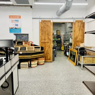 Little barn sliding doors in the grocery area...
