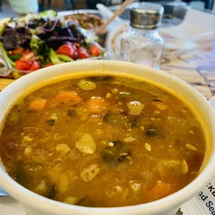 Fabulous soup &amp; salad. We added some pink sea salt (ask for it)
