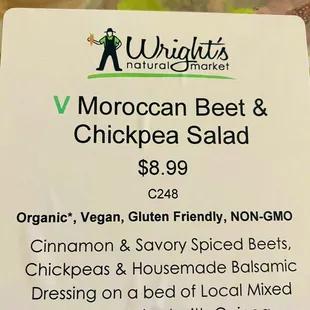Lunch: Our fave vegan salad "Moroccan Beet &amp; Chickpea salad" $8.99
