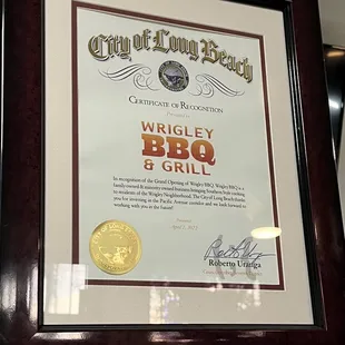 Certificate of Recognition