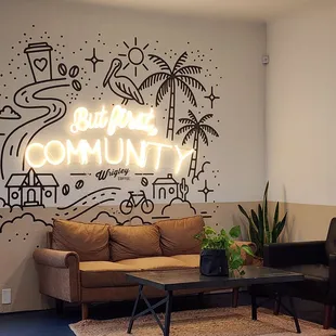 a living room with a couch and a coffee table