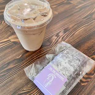 a cup of iced coffee and a bag of iced coffee