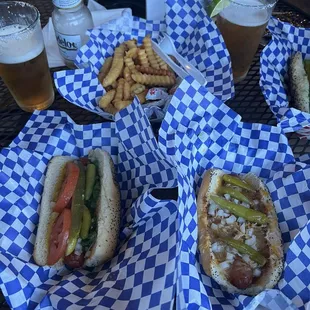 Chicago dog, chili dog, veggie dogs