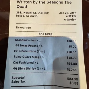 HH discounts are decent. Other seasonal/fresh-pressed cocktails $18.