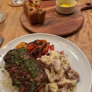 Steak, Focaccia, and Seabass