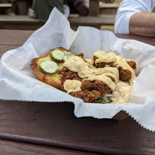Hot chicken sandwich, definitely one of the best in the city!