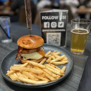 BBQ Burger with fries.
