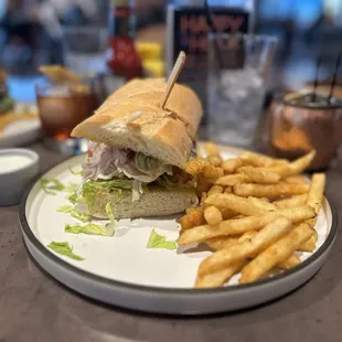 Stacked club with fries &amp; $0.50 side of ranch