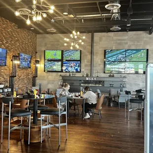 Additional bar seating with fireplace.