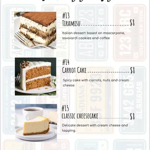 a menu for desserts