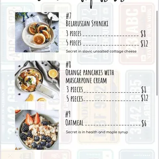 a breakfast menu for breakfasts