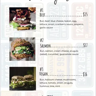 a menu for a burger