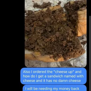 a text message from a man about a cheeseburger