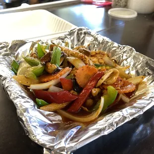 a tray of food on a table