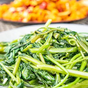 Sautéed Chinese Water Spinach.  Instagram: @Absofreakinglutelyyummy