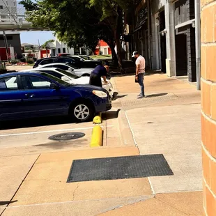 Employees cleaning there cars instead of making orders and cleaning restaurant! Poor customer service, store front windows extremely dirty