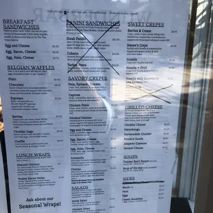 Posted food menu November 7 2021