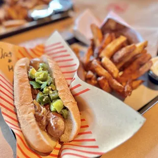 Bratwurst with regular fries