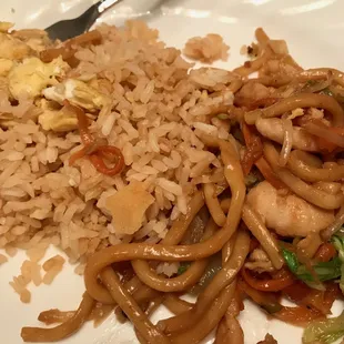 Chicken Lo Mein with fried rice.