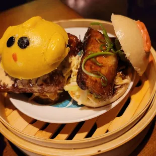 Chicken and pork baos