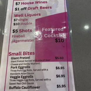 Happy Hour menu.