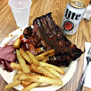 Mixed meat platter and Miller Lite for $15