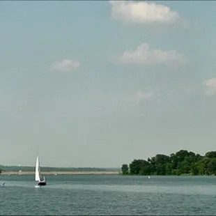 View of the lake with the dam in the background