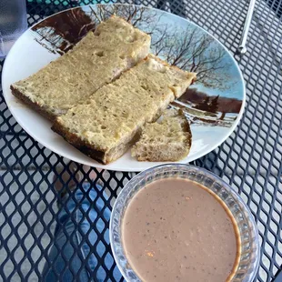 Divine garlic bread with homemade balsamic dipper (creme fraiche ranch also optional) made in/house