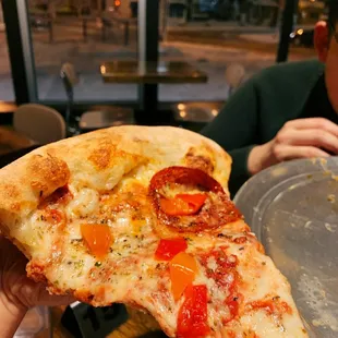 Hot Marmot pepperoni, fresh garlic, Mama Lil's sweet hot peppers