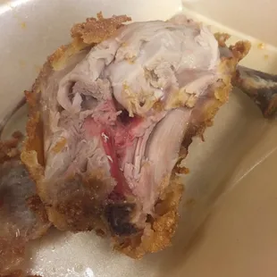 Chicken was a bit bloody - per the crew it was something to do with it being a young chicken and bone marrow.