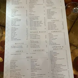 Bar Menu 2021