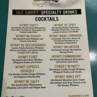 Cocktail menu