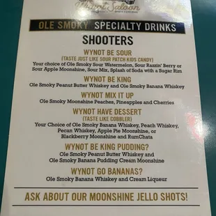Shooters menu